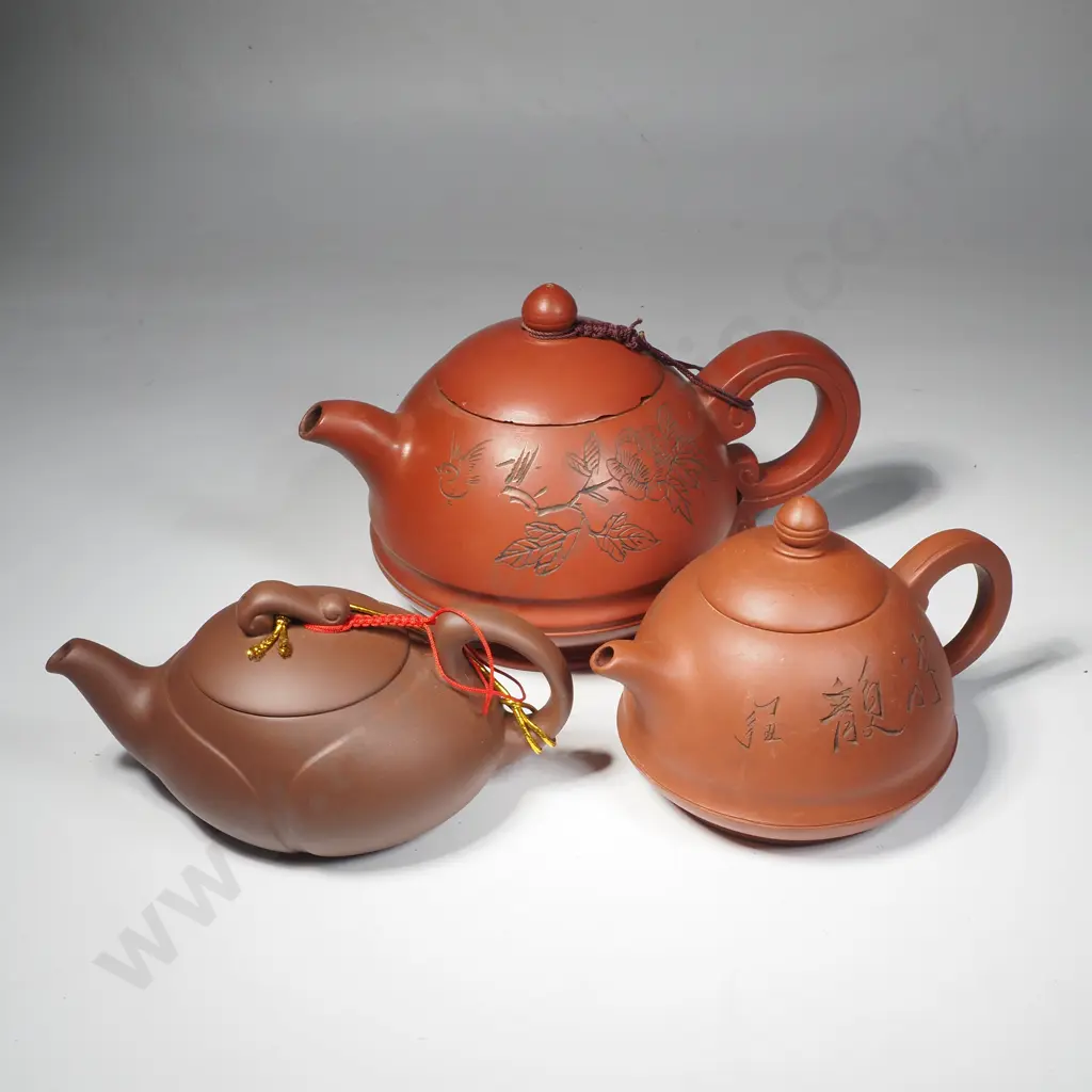 Three Yixing Clay Teapots Image 1++