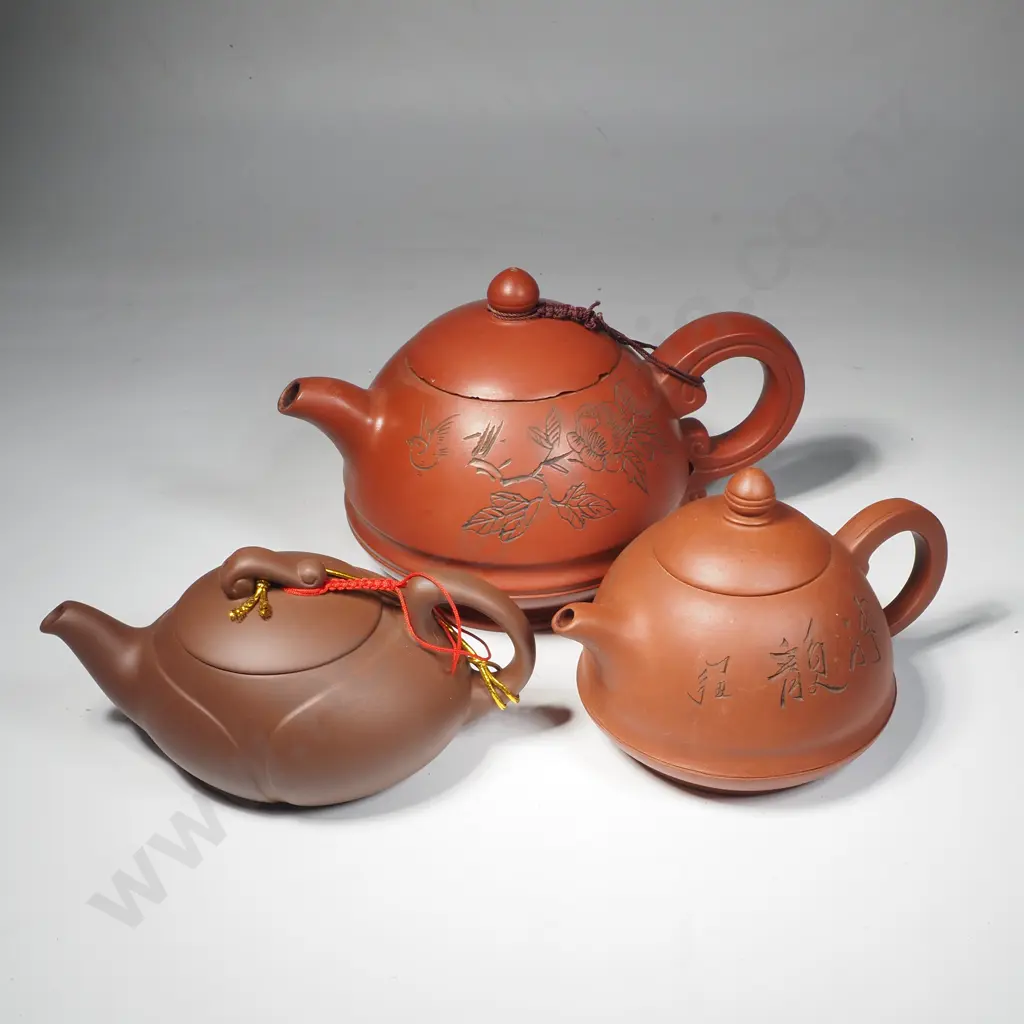 Three Yixing Clay Teapots Image 1++