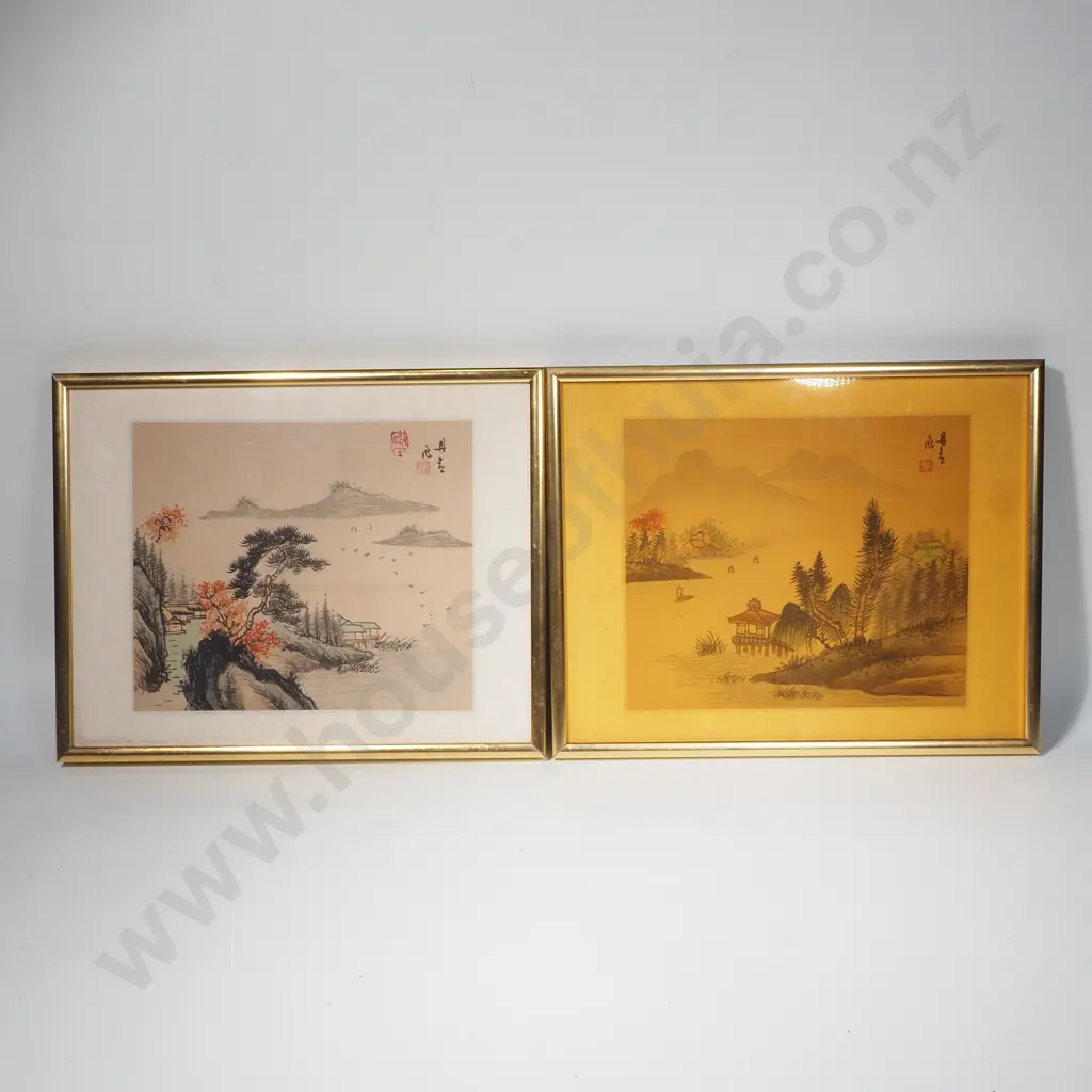 2 x Small Chinese Village Theme Prints Image 1++