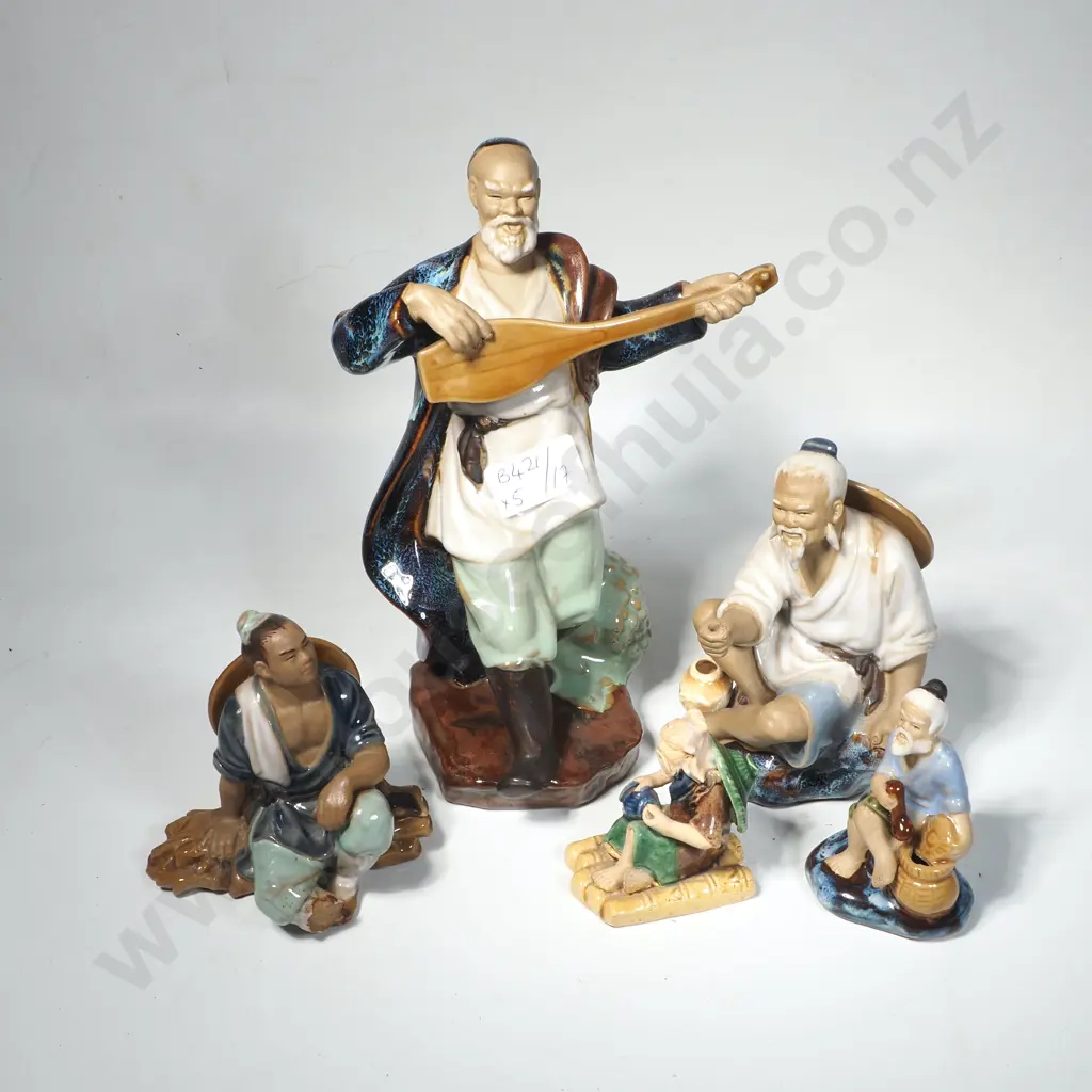 Five Vintage Chinese 'Mudman' Pottery Figures Image 1++