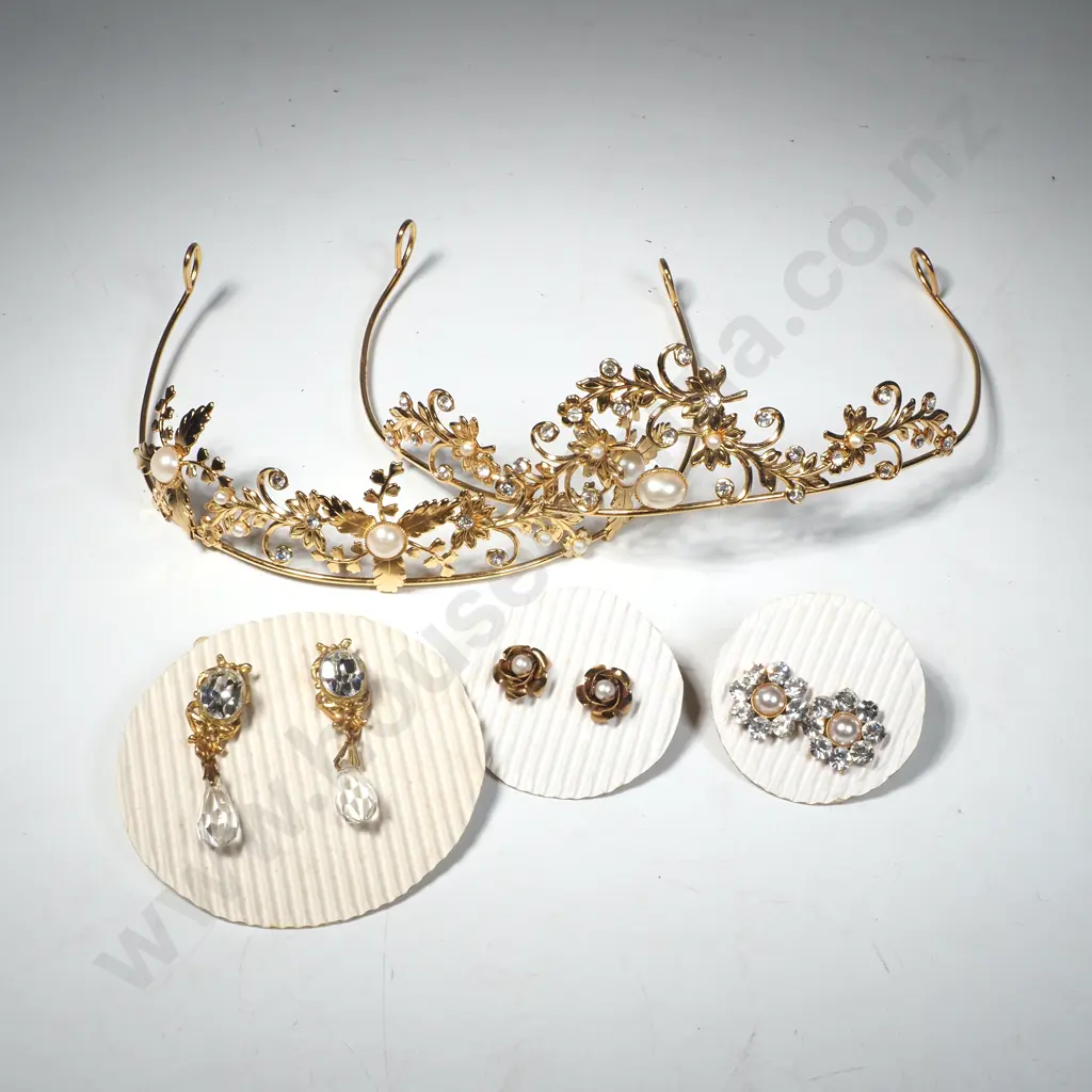 Two Wedding Tiaras & Matching Earrings Image 1++