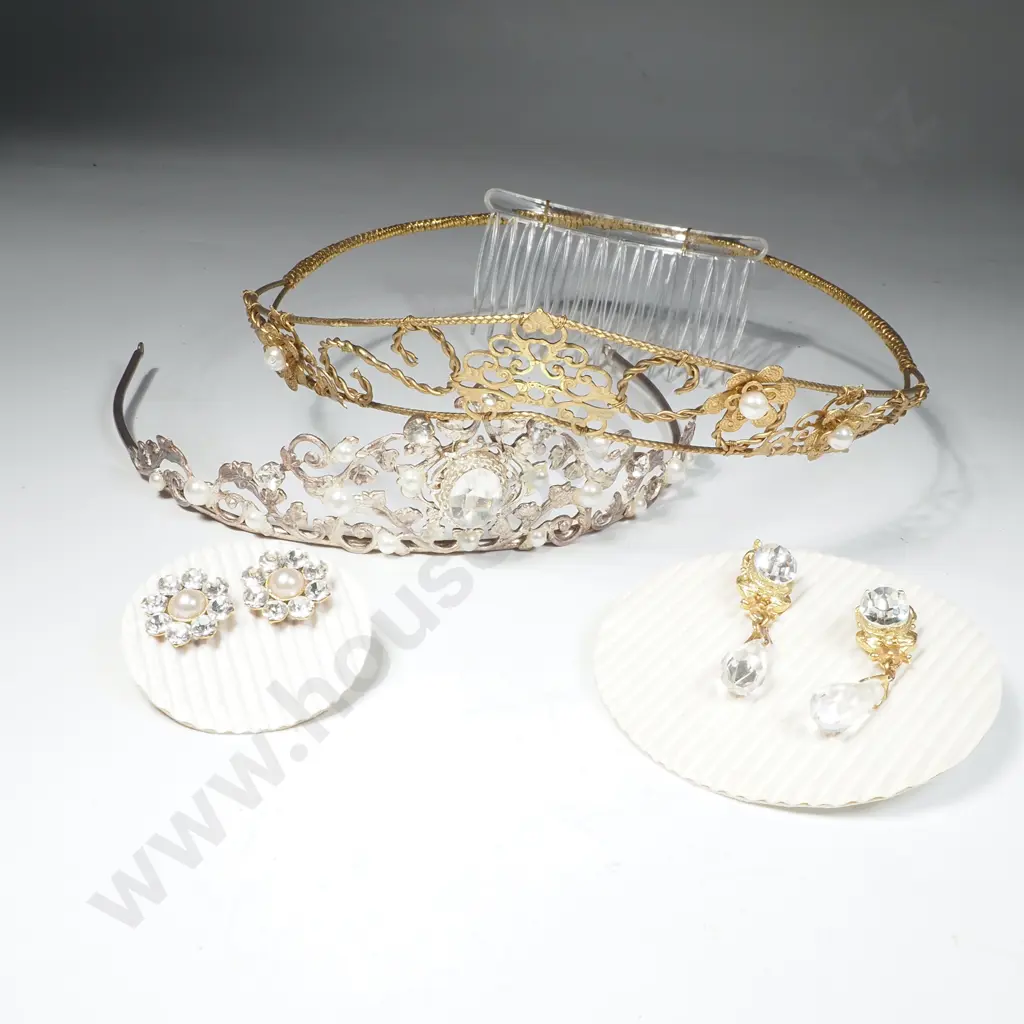 Two Wedding Tiaras & Matching Earrings Image 1++