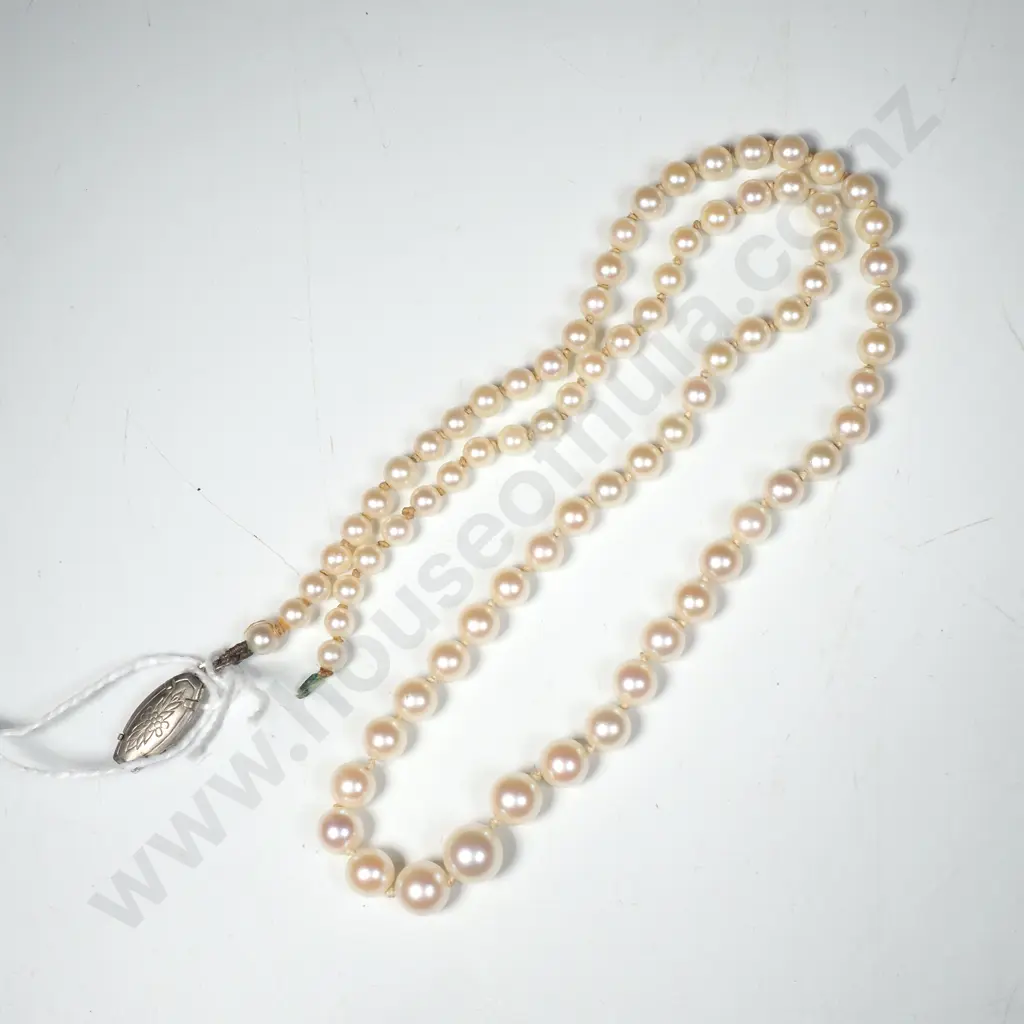 Cultured Graduated  Pearl Single Strand Necklace Image 1++