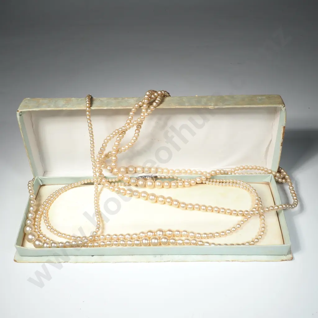 Two Vintage Boxed Faux Pearl Double & Triple Strand Necklaces & Another Single Strand Faux Pearl Necklace Image 1++