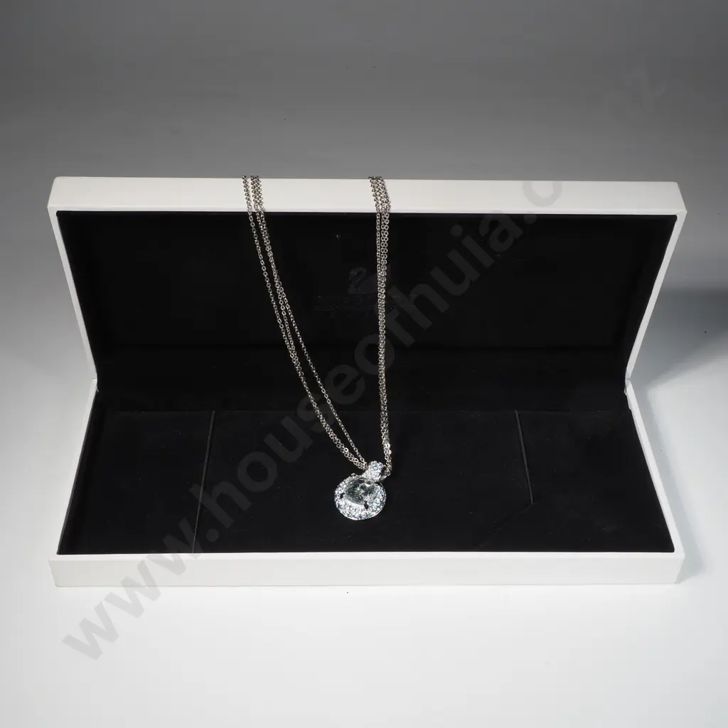 Swarovski Necklace w Round Crystal Pendant w a Halo Design in a Branded Box Image 1++