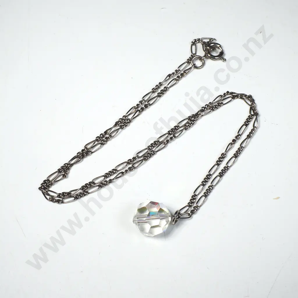 Single Aurora Borealis Crystal Bead Suspended on a Figaro Chain, Possible Swarovski Image 1++