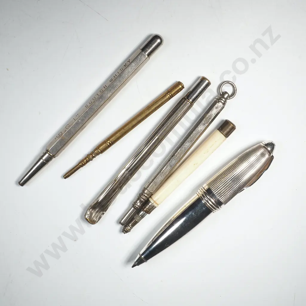 Vintage Mechanical Pencils including an Engine Turned Bullet Form Silver Ball Point & a Advertsing Pencil Image 1++