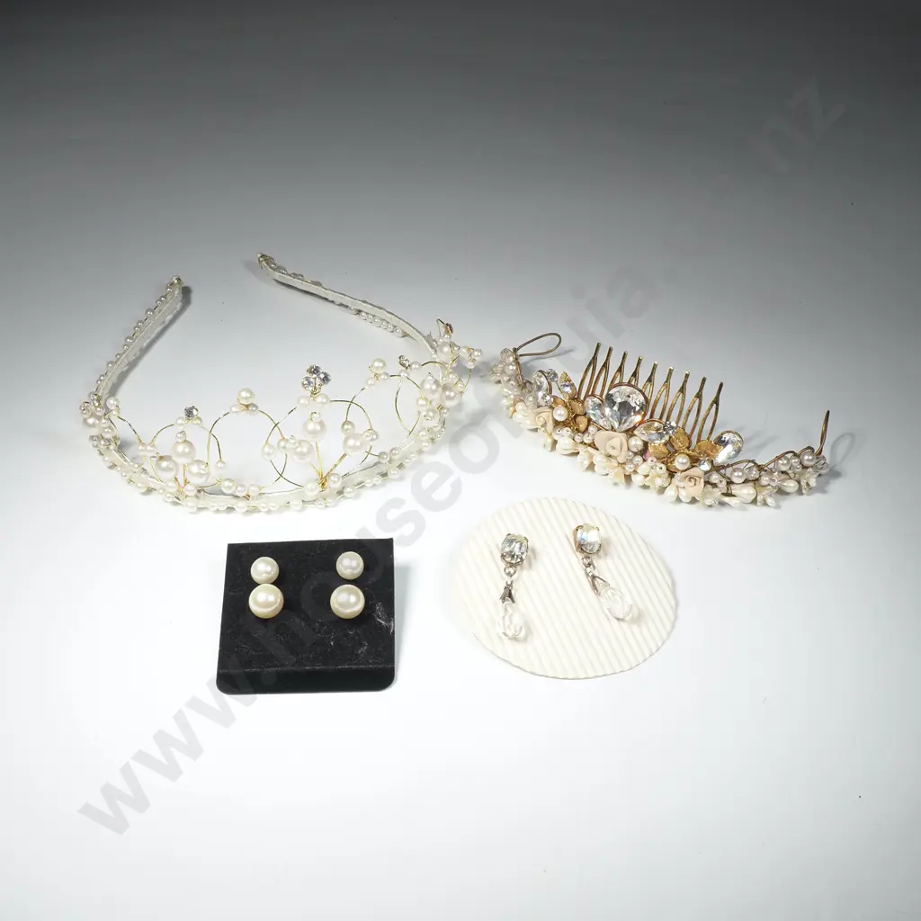 Two Wedding Tiaras & Matching Earrings Image 1++