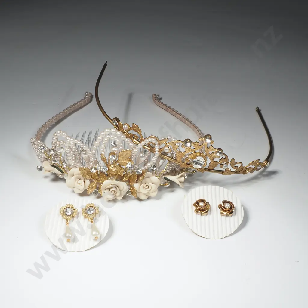Two Wedding Tiaras & Matching Earrings Image 1++