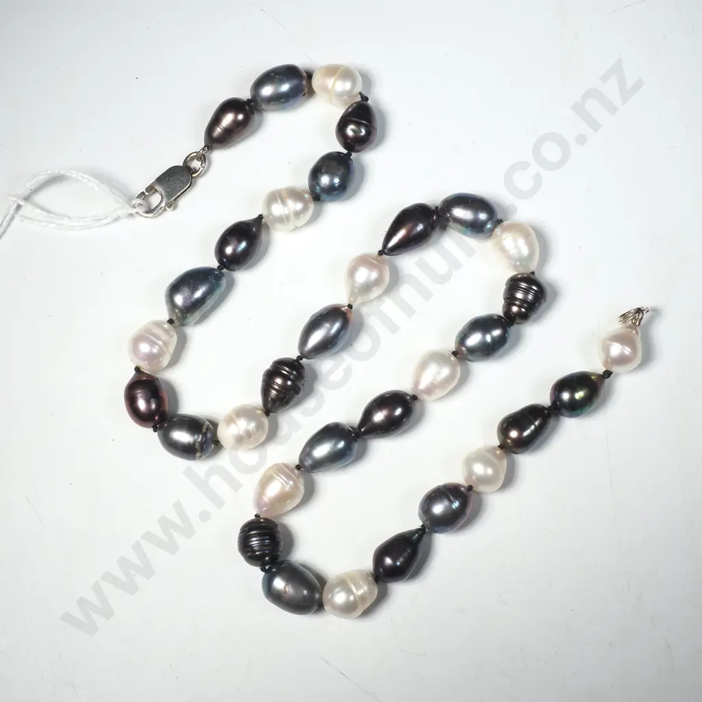 Baroque Pearl Necklace w Mixture of Dark Tahitian & White South Sea Pearls Image 1++