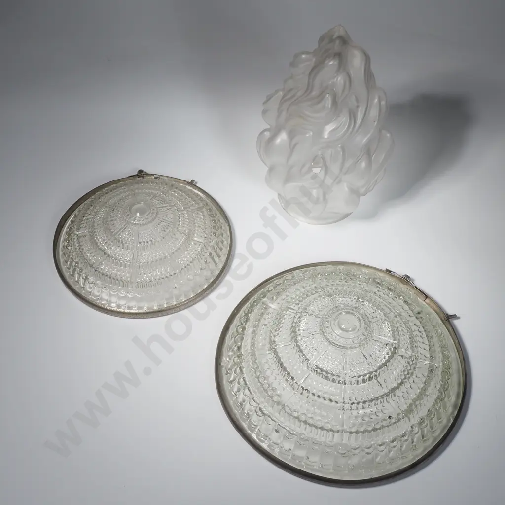 Two Molded Glass Ceiling Lights & a Flame Lamp Shade Image 1++