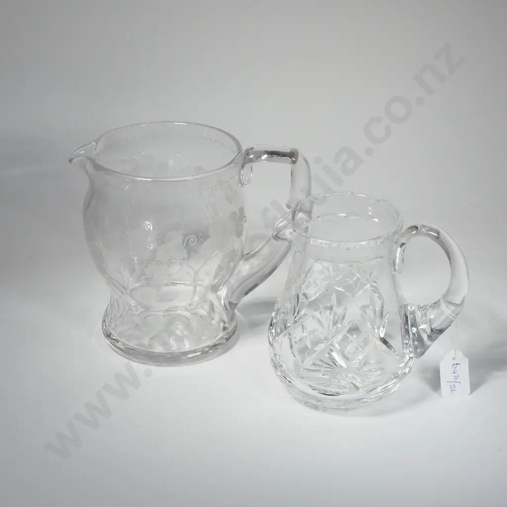 Etched Crystal Water Jug w Vine Leaf Decoration  & Cut Crystal Jug Image 1++
