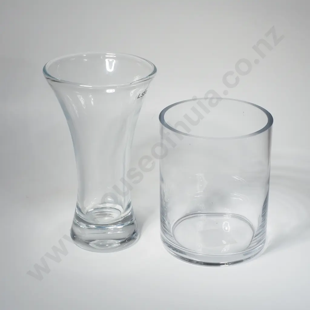 Two Glass Vases - One Waisted & The Other Cylindrical Image 1++