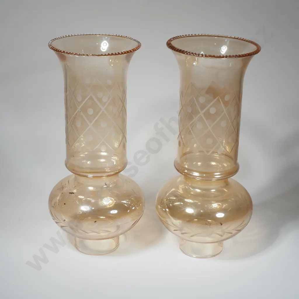Pair of Etched Glass shades for Oil Lamps Image 1++