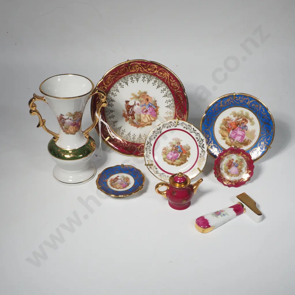 Limoges Miniature Items to Include Five Plates,Miniature Teapot, Hammer & Double Handled Vase Image 1++