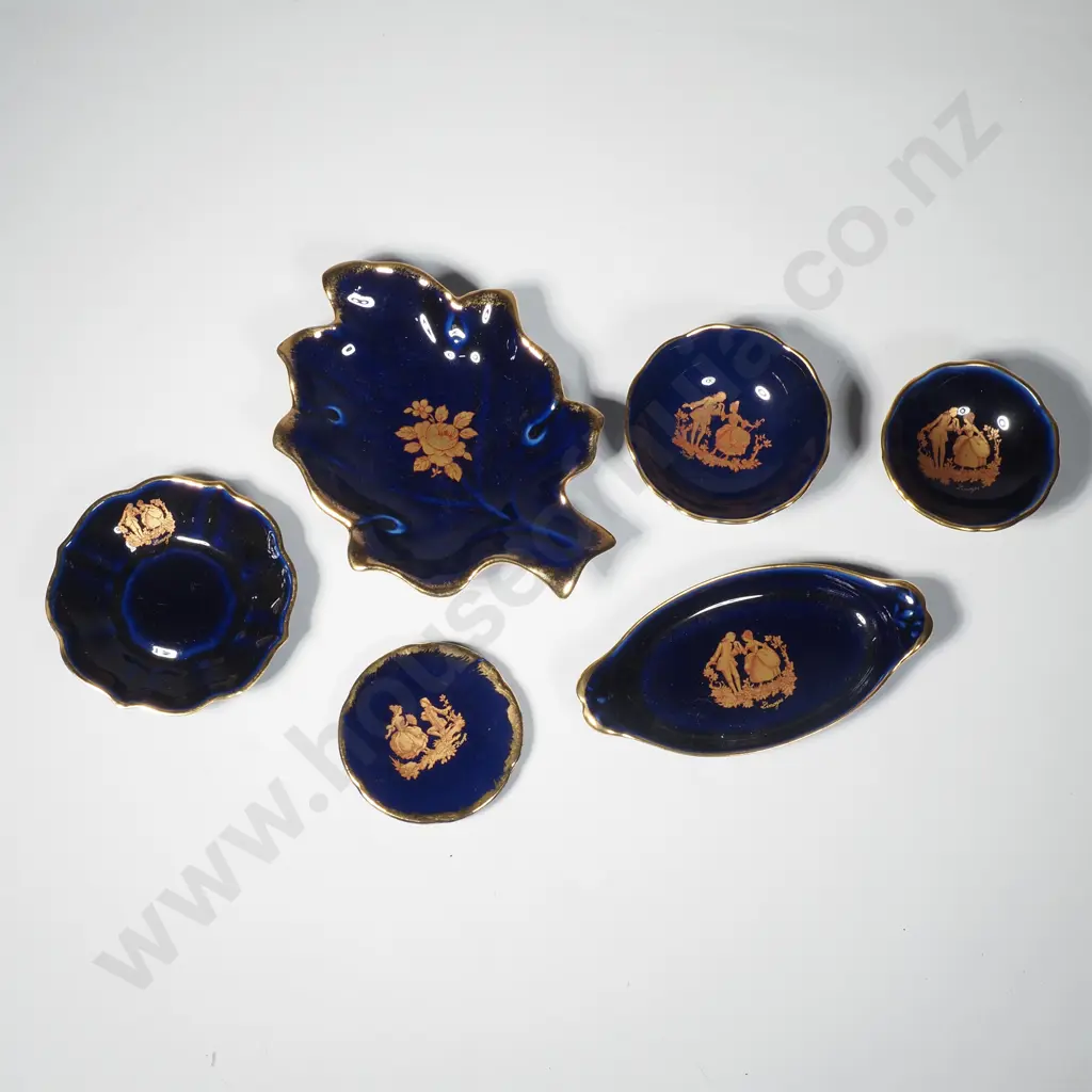 Eight Miniature Cobalt Blue & Gilt Trim Limoges Plates & Dishes Image 1++