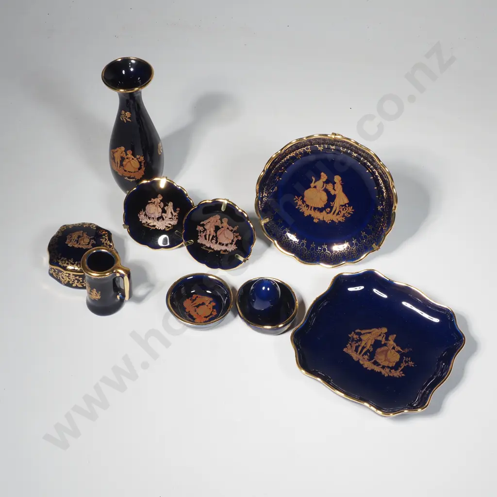 Nine Items of Cobalt Blue & Gold Trim Limoges includign Dishes, Plates, Vase & Trinket Box Image 1++