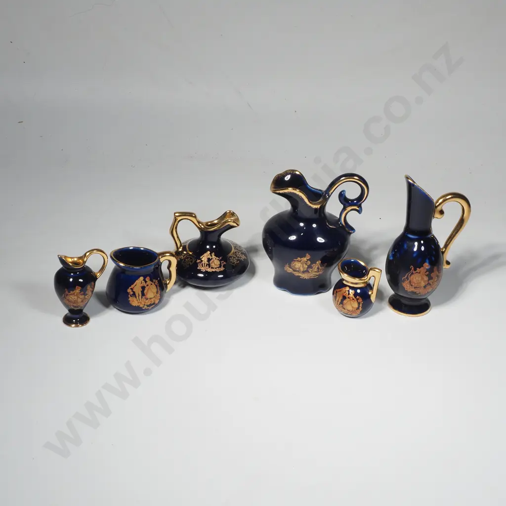 Six Miniature Cobalt Blue & Gilt Trim  Limoges Jugs Image 1++