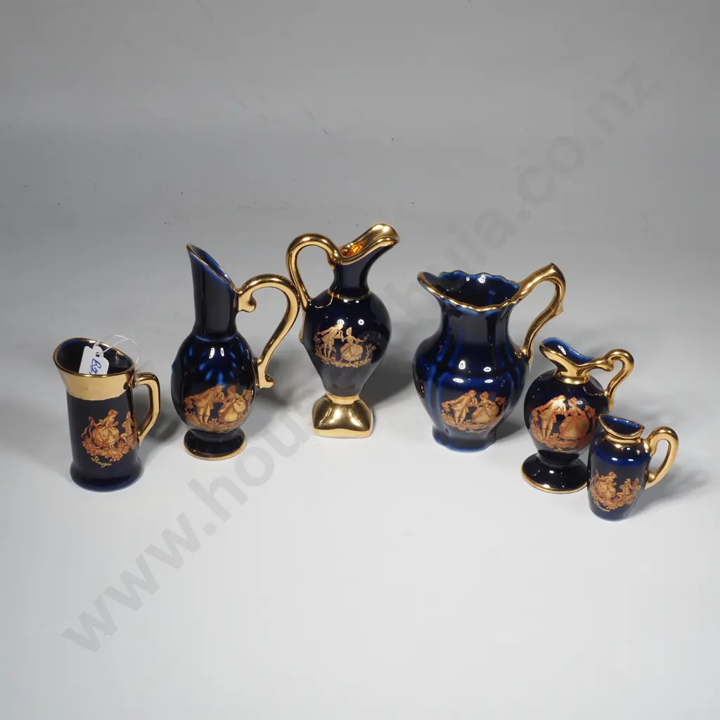 Six Miniature Cobalt Blue & Gilt Trim  Limoges Jugs Image 1++