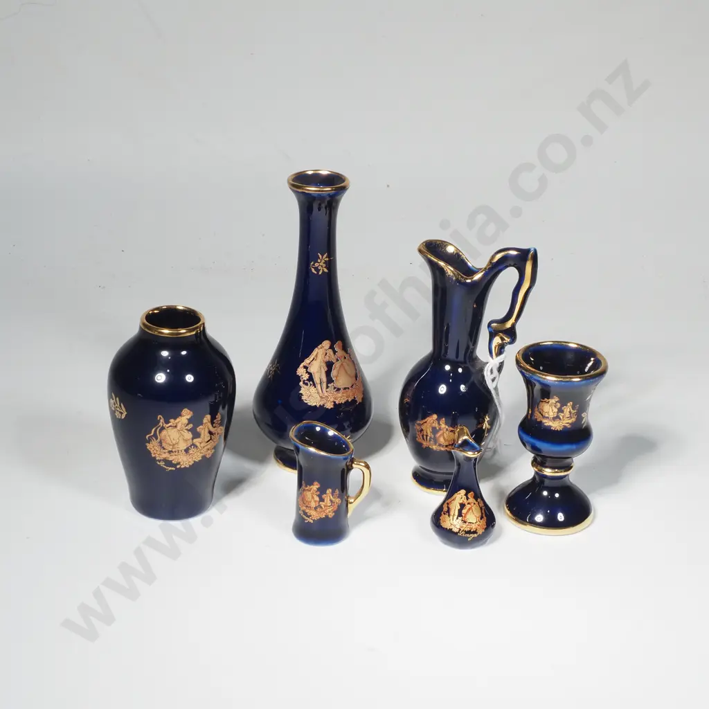 Six Miniature Cobalt Blue & Gilt Trim  Limoges Jugs, Vases & Urn Image 1++