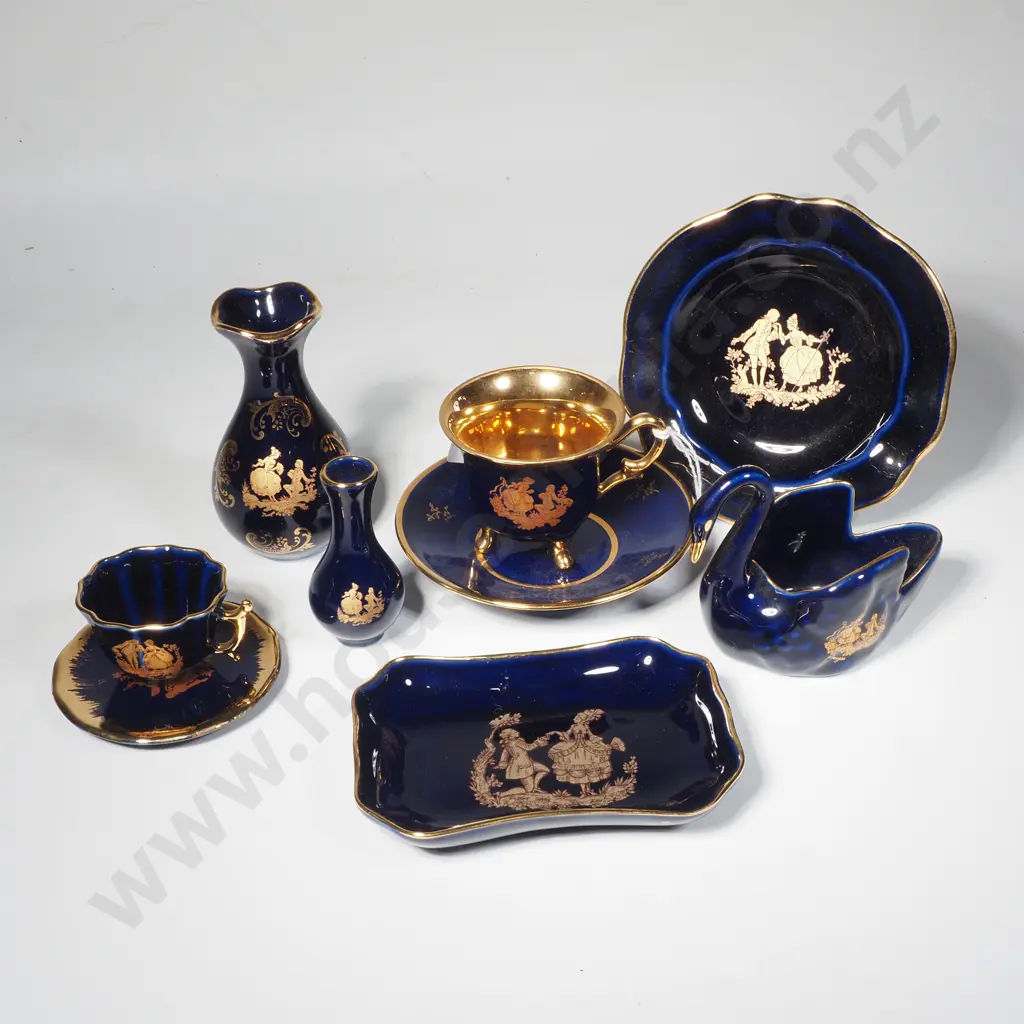 Seven Items of Limoges Including a Pin Dish Swan, 2 x Cup & Saucers, Pin Dish, MIniature Vases & Two Small Dishes Image 1++