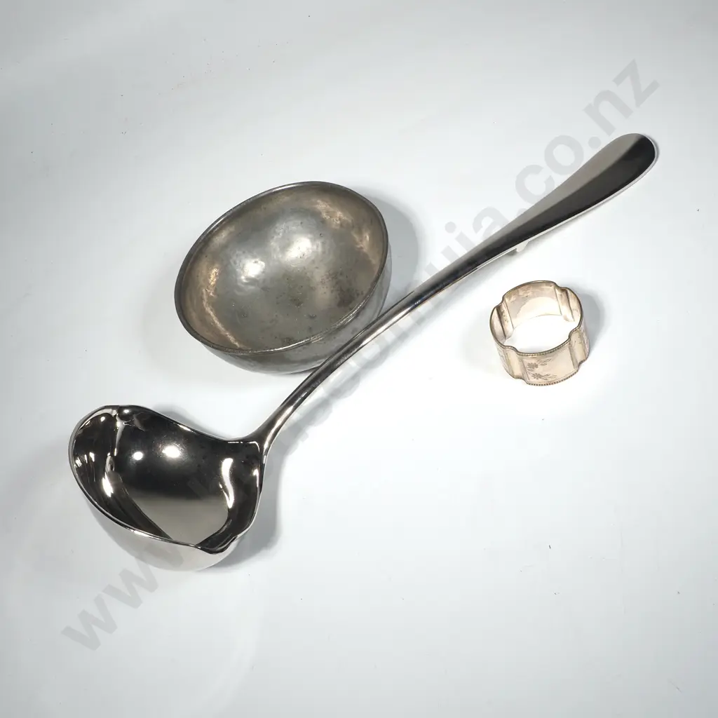 Liberty & Co Pewter Bowl with S/p Napkin Spoon & Ladle Image 1++