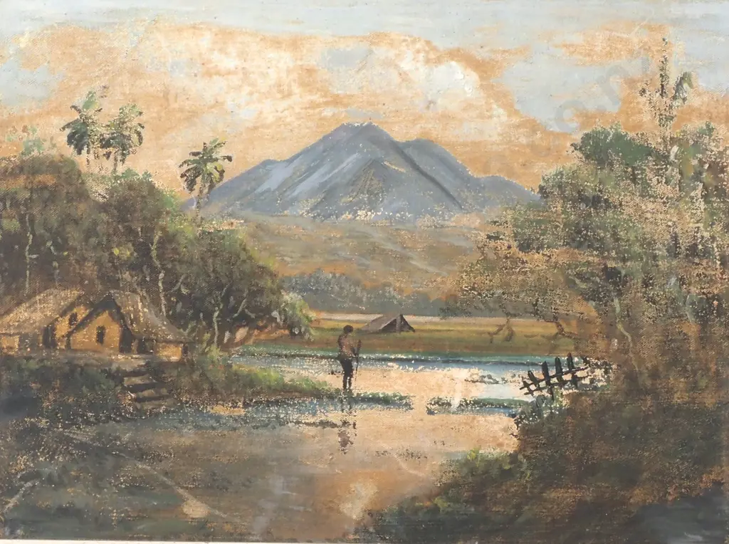 Artist Unknown- Colonial Scene w Fisherman, Oil Image 1++