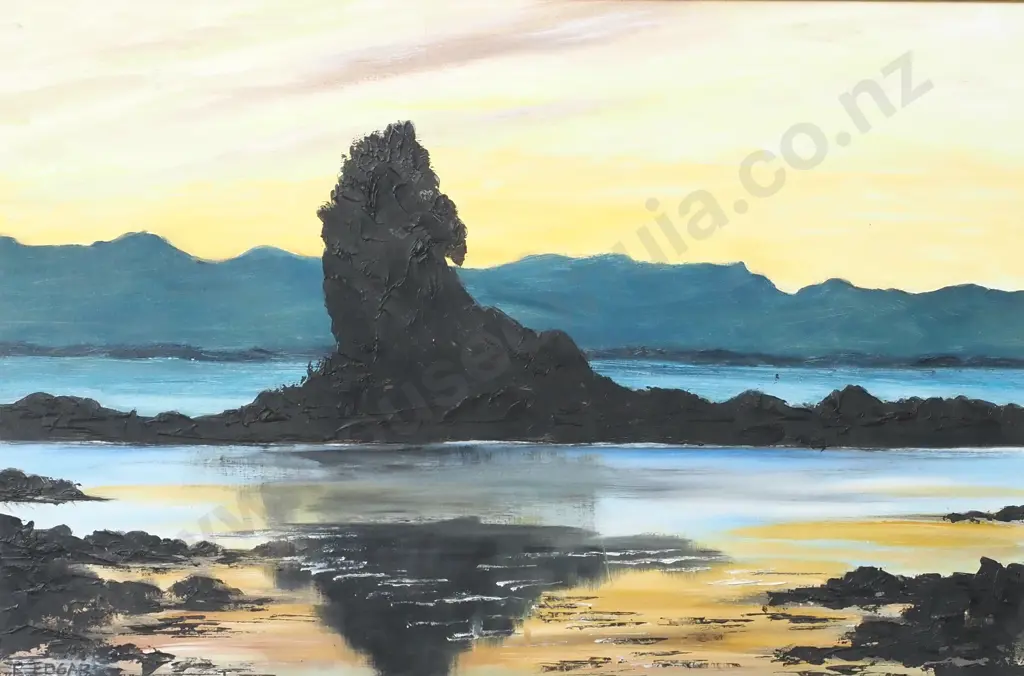 Ross Edgar: Fifeshire Rock, Tasman Bay, Oil on Board Image 1++