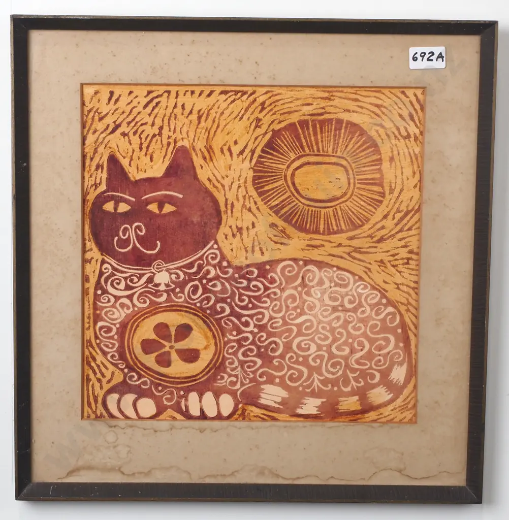 Vintage  Wood Block Stylized Cat Print - Unsigned Image 1++