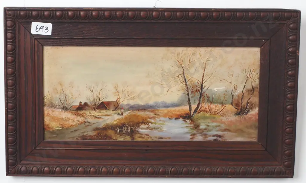 Artist Unknown - Rural Landscape w Cottage & Trees, Oil Image 1++