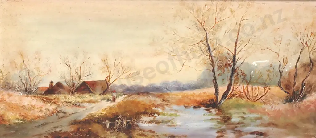 Artist Unknown - Rural Landscape w Cottage & Trees, Oil Image 1++