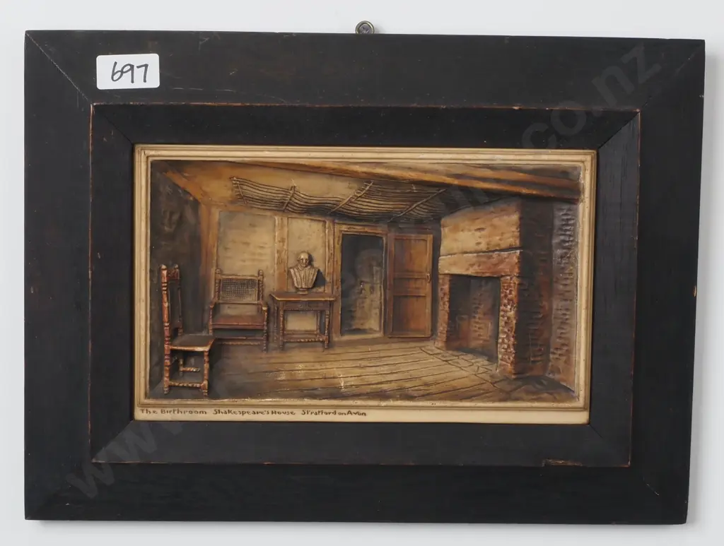 Oak Framed Arthur Osborne Ivorex Plaque Relief Plaque "The Birthroom Shakespeare's House". Stratford On Avon. Image 1++