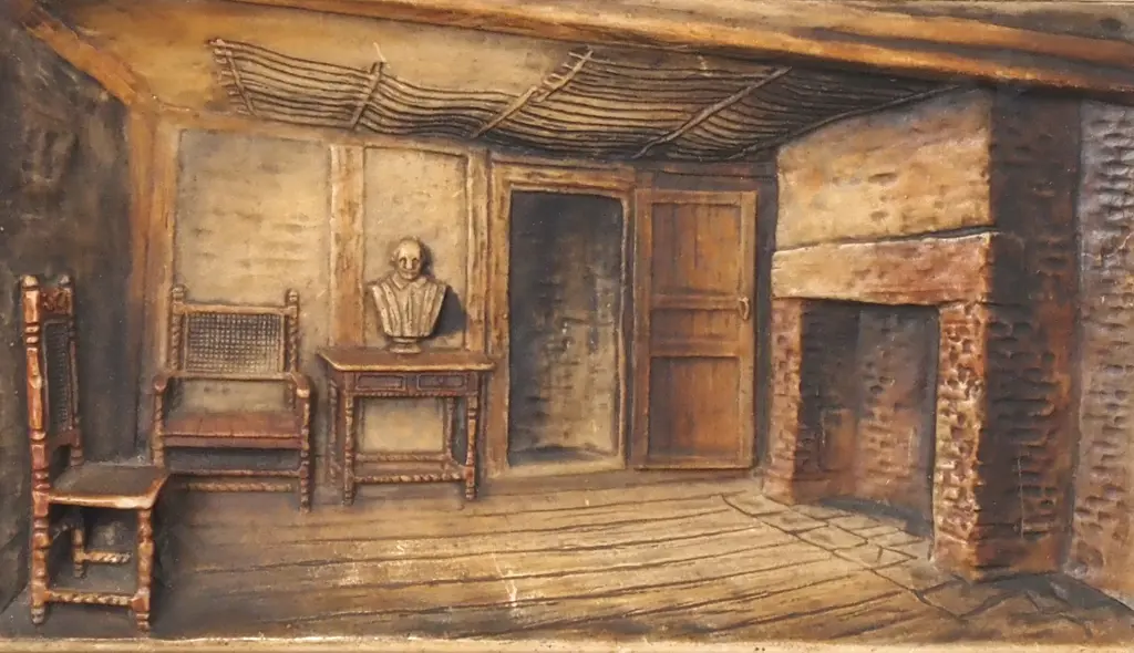 Oak Framed Arthur Osborne Ivorex Plaque Relief Plaque "The Birthroom Shakespeare's House". Stratford On Avon. Image 1++