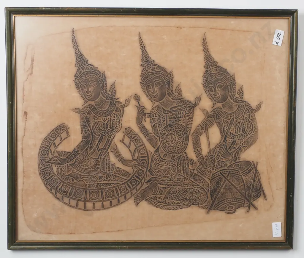 Vintage Thai Temple Rubbing - 3 x Musicians Image 1++