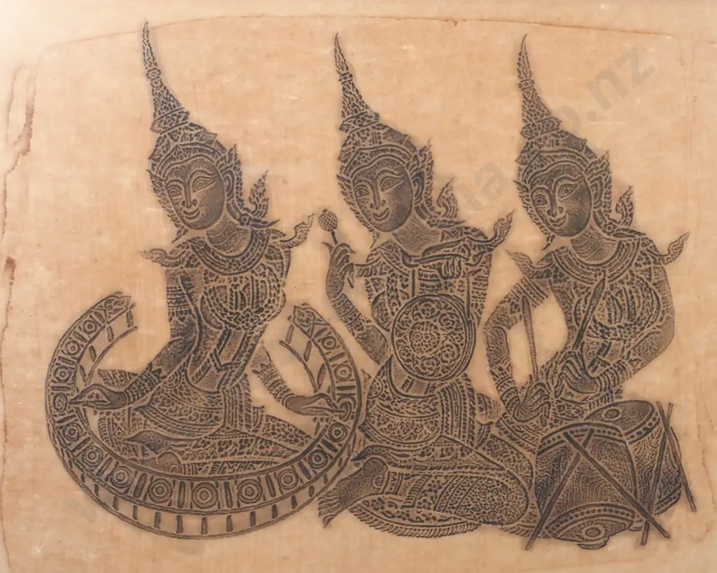 Vintage Thai Temple Rubbing - 3 x Musicians Image 1++