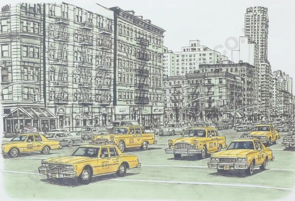Stephen Wiltshire - 'New York Cab Scene' Signed Print Image 1++