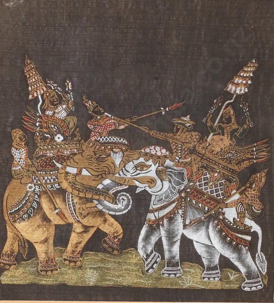 Artist Unknown - Elephant War Battle, Painting on Silk Image 1++