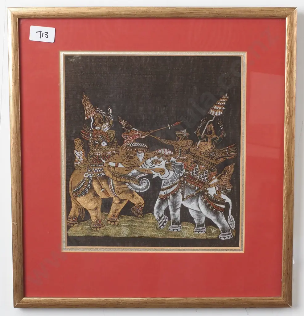 Artist Unknown - Elephant War Battle, Painting on Silk Image 1++
