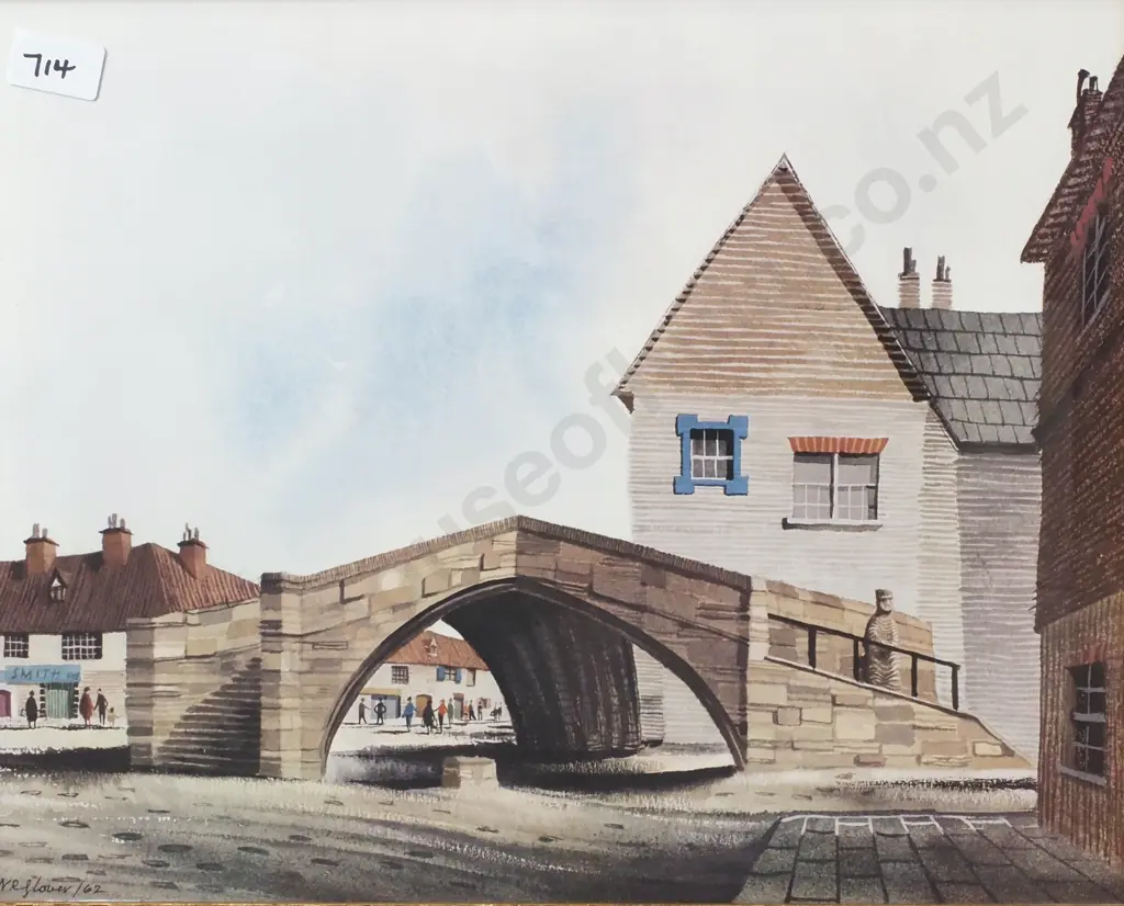 N R Glover - Village Scene w Bridge, Print Image 1++