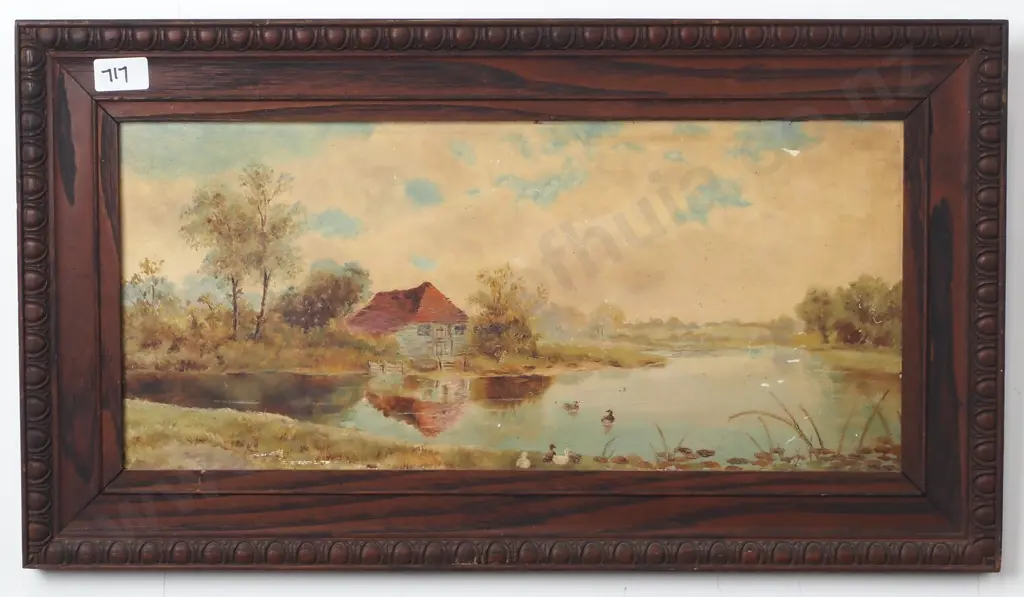 Artist Unknown - Rural Landscape w Cottage & River, Oil Image 1++