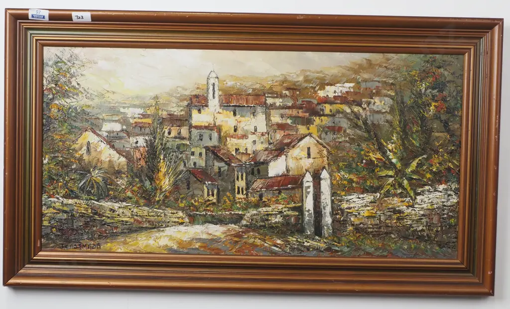 Casamada: European Village Scene, Oil On Board Image 1++