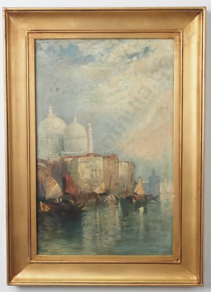 Unsigned - Venetian Harbour Scene, Oil on Board Image 1++