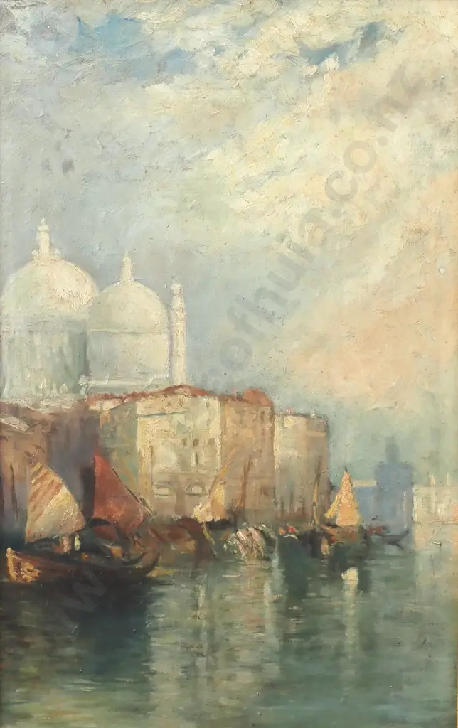 Unsigned - Venetian Harbour Scene, Oil on Board Image 1++