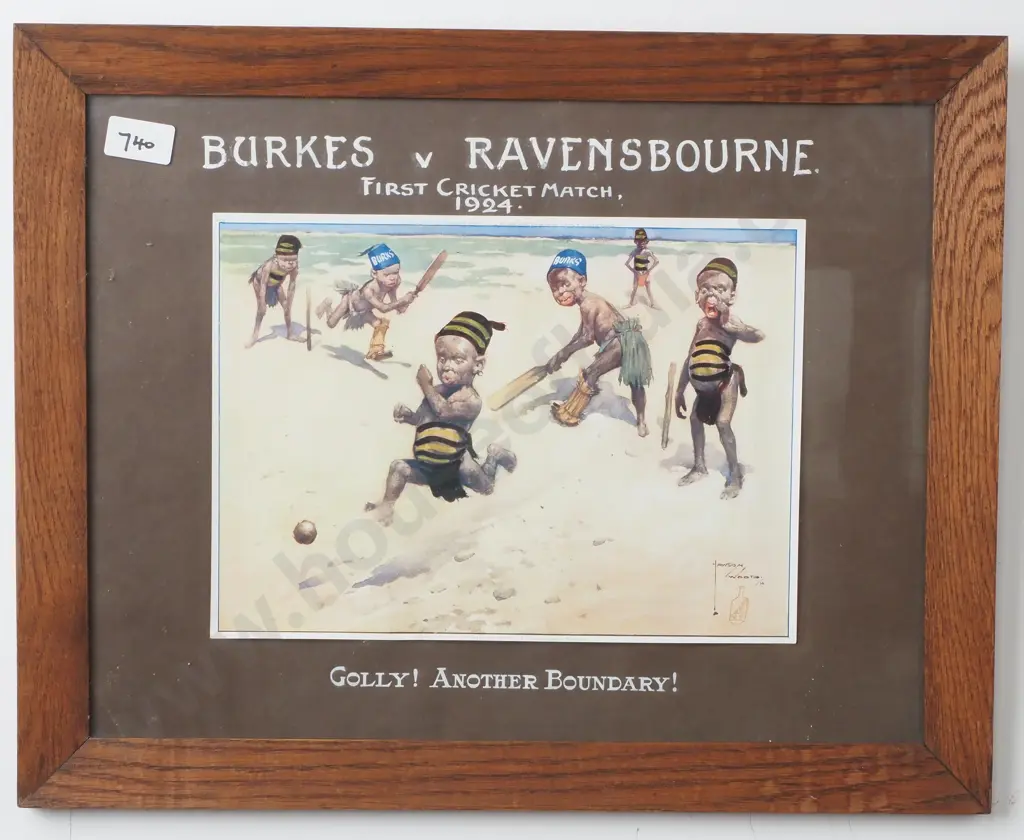 Lawson Wood- Burkes V Ravensbourne First Cricket Match 1924, Vintage Print Image 1++