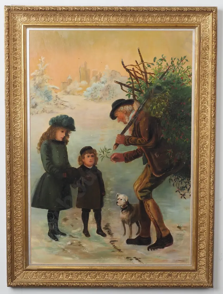 Old Man and Children, Oil on Canvas Image 1++