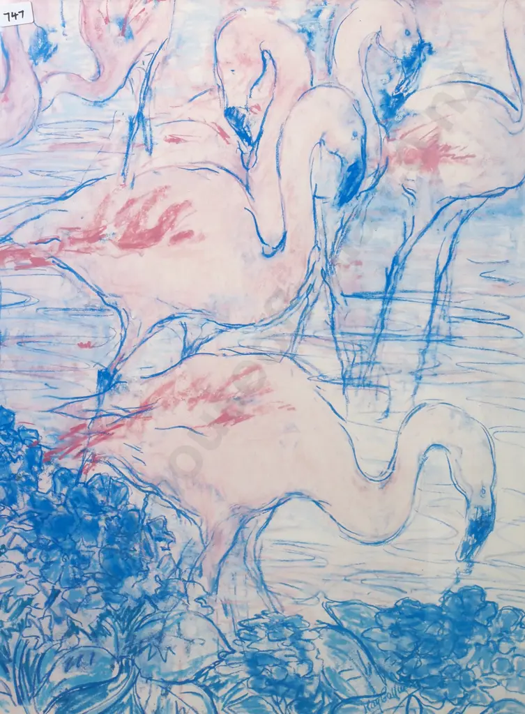 Kay Gallway -  'The Flamingos by Tube' (1987), Framed Poster Image 1++