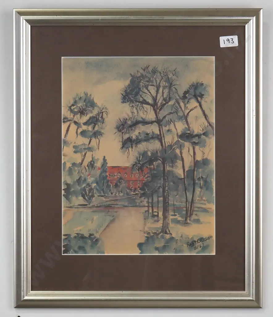 Robert Carson: Red House in Parklike Setting, Print Image 1++
