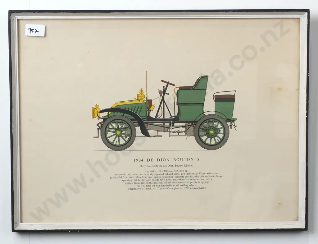 Antique & Vintage Cars - 1904 De Dion Bouton, Coloured Print Image 1++