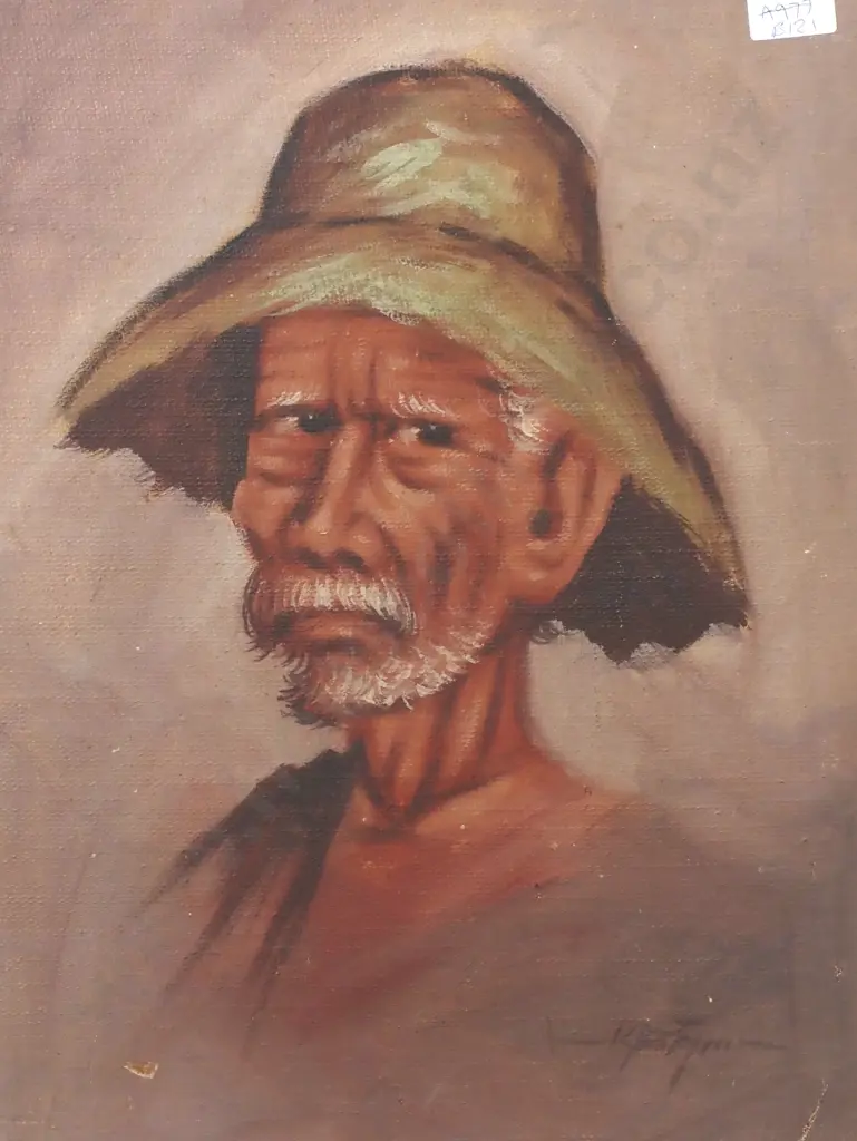 Artist Unknown- Portrait of Balinese Man, Oil on Canvas Board Image 1++