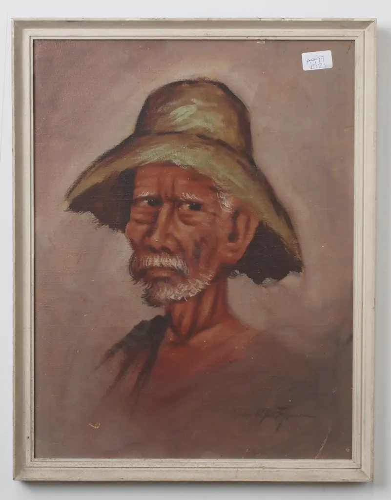 Artist Unknown- Portrait of Balinese Man, Oil on Canvas Board Image 1++